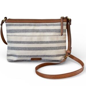 Fossil Brown and Blue-Gray Striped Crossbody Bag